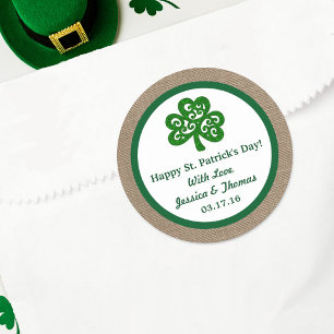 Sticker Rond Clover vert & Burlap St. Patrick's Day