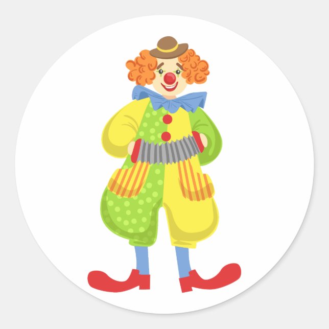 Sticker Rond Clown amical coloré jouant l'accordéon dans la (Devant)