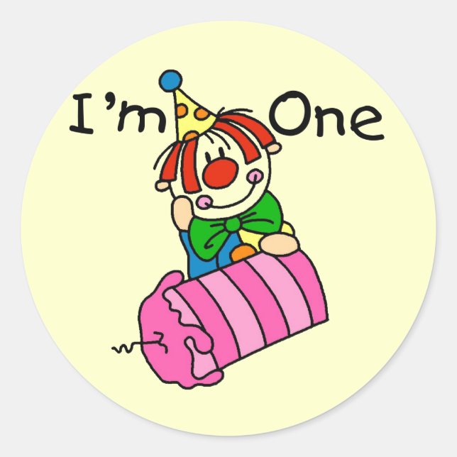 Sticker Rond Clown avec bougie 1er Anniversaire Tshirts et cade (Devant)