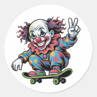 STICKER ROND CLOWN ON SKATEBOARD