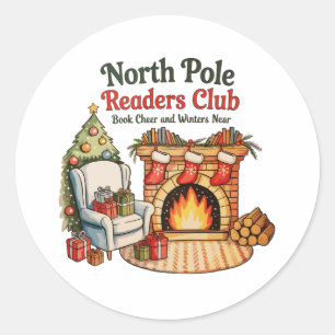 Sticker Rond Club de lecteurs du pôle Nord Livres de Noël Amour