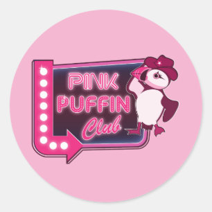 Sticker Rond Club de Puffin rose