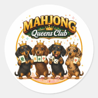 Sticker Rond Club des Reines de Mahjong Adorables Dachshunds