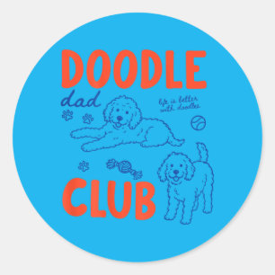 Sticker Rond Club Papa Doodle sur le dos Papa Chien Golden Dood