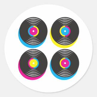 Sticker Rond CMYK pop art vinyle disques 80s style couleurs viv
