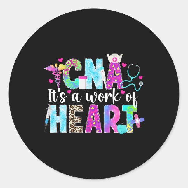 Sticker Rond Cna Travail De Coeur Certifié Infirmière Istant Cn (Devant)