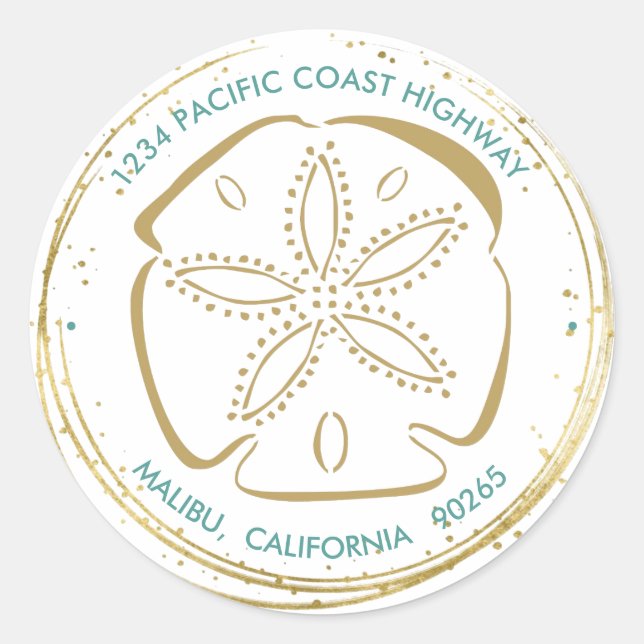 Sticker Rond Coastal Beach Sand Dollar Holiday Adresse de retou (Devant)