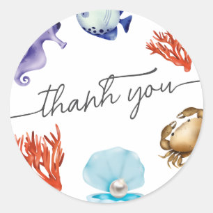 Sticker Rond Coastal Chic Aquarelle merci