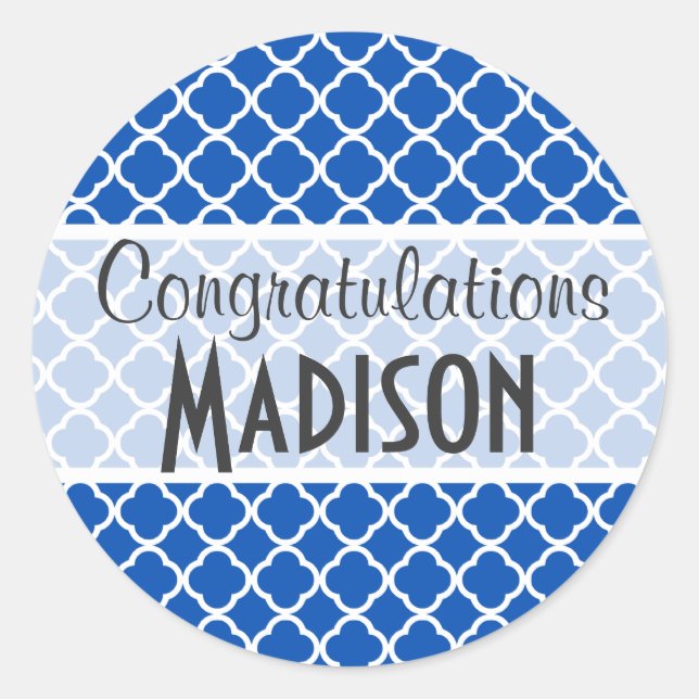 Sticker Rond Cobalt Blue Quatrefoil (Devant)