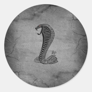 Sticker Rond Cobra chinois cool effets noir et métal