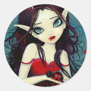 Sticker Rond Coccinelle Fée Art à Gros Yeux