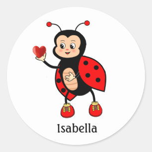 Sticker Rond Coccinelle mignonne et cœur 
