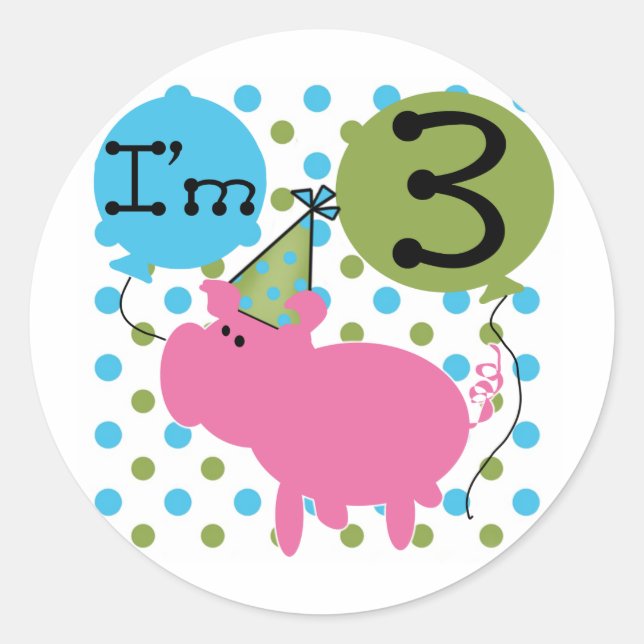 Sticker Rond Cochon 3ème anniversaire Tshirts et cadeaux (Devant)