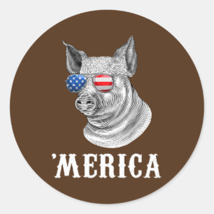 Sticker Rond Cochon 4 juillet fermier drapeau américain États-U