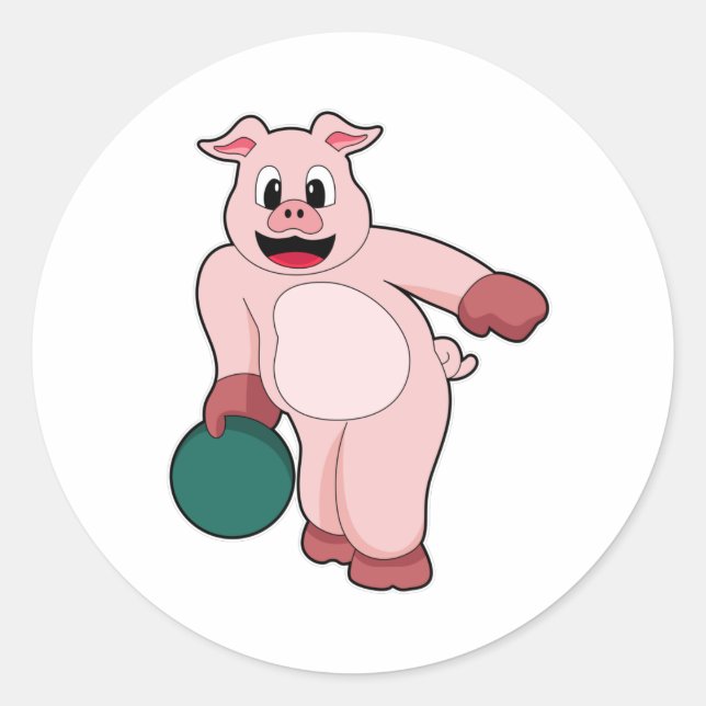 Sticker Rond Cochon à Bowling avec balle de Bowling (Devant)