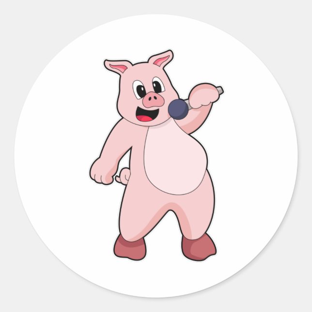 Sticker Rond Cochon à chanter avec microphone (Devant)