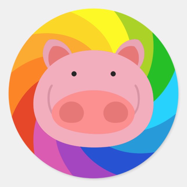 Sticker Rond Cochon arc-en-ciel (Devant)