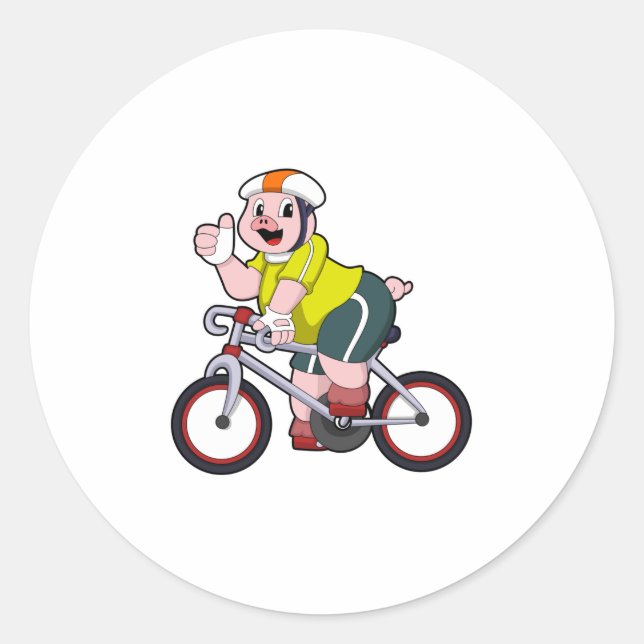 Sticker Rond Cochon avec vélo et casque (Devant)