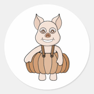 Sticker Rond Cochon Citrouille adorable