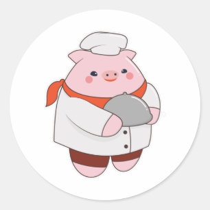 Sticker Rond Cochon comme cuisiner avec Plateau