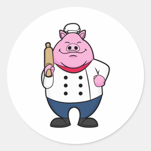 Sticker Rond Cochon comme cuisson avec broche à rouleaux (Devant)