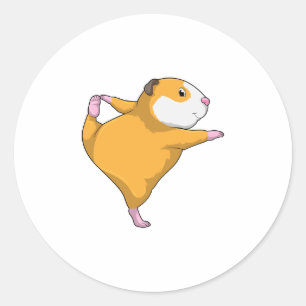 Sticker Rond Cochon de Guinée au Yoga Exercice d'étirement