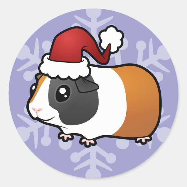 Sticker Rond Cochon de Guinée de Noël (cheveux lisses) (Devant)