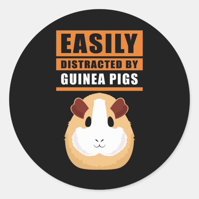 Sticker Rond Cochon de Guinée | Facilement Distrait Par Les Coc (Devant)