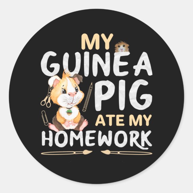 Sticker Rond Cochon De Guinée Mignonne Mange Mes Mains (Devant)