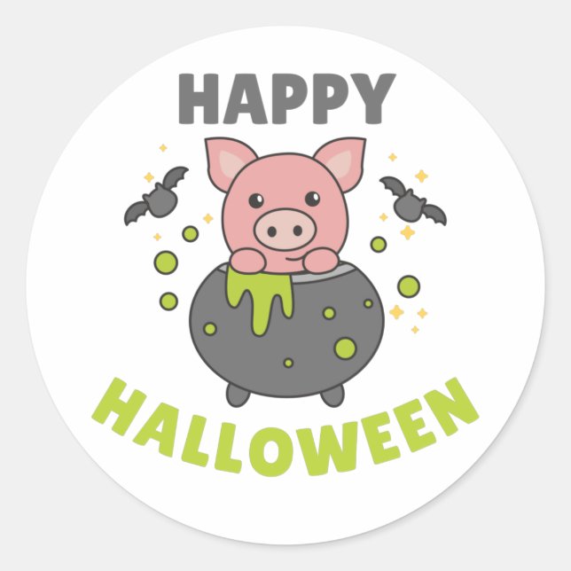 Sticker Rond Cochon Halloween Cauldron Bat Classic Round Sti (Devant)