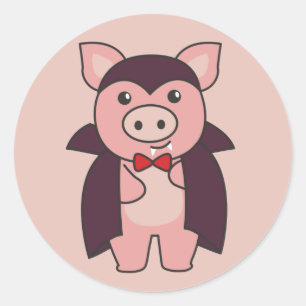 Sticker Rond Cochon Halloween Cute Devil Vampire costume classi
