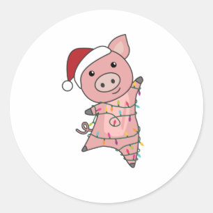 Sticker Rond Cochon Joyeux Noël Animaux Cochons