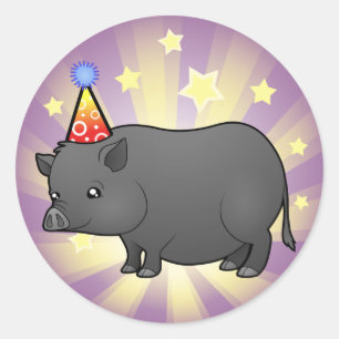 Sticker Rond Cochon miniature pour anniversaire