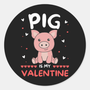 Sticker Rond Cochon pour la Saint-Valentin mignons animaux coch