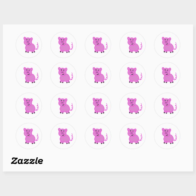 Sticker Rond Cochon rose mou à long queue (Feuille)
