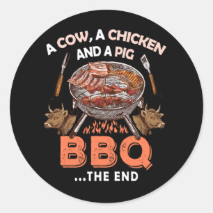 Sticker Rond Cochon Vache BBQ Fumeur Barbecue Grill Chef Papa