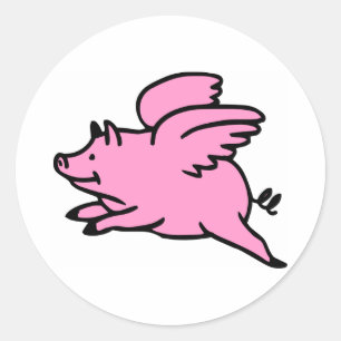 Sticker Rond Cochon volant rose blanc