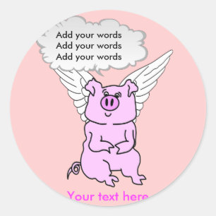 Sticker Rond Cochon volant rose mignon