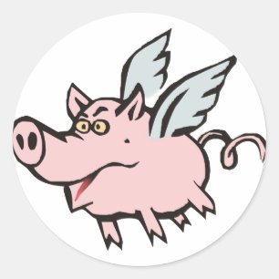 Sticker Rond cochon volant Sau flying pig