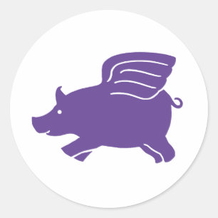 Sticker Rond Cochon volant - violet