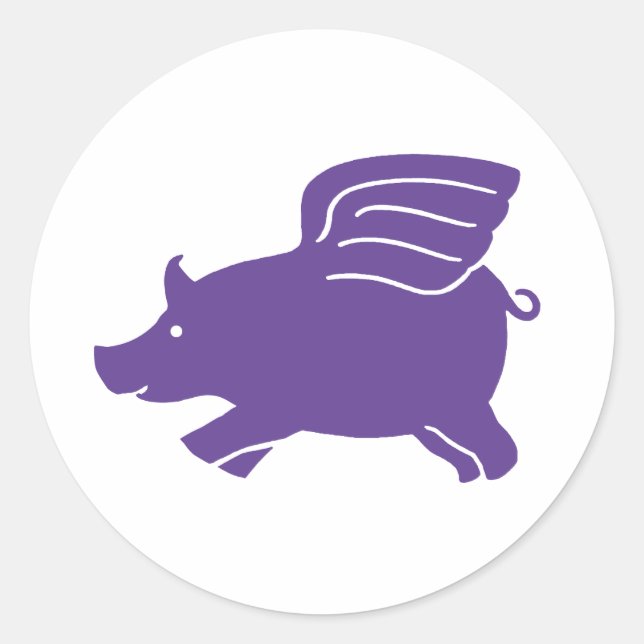 Sticker Rond Cochon volant - violet (Devant)