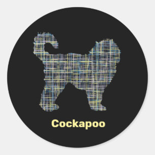 Sticker Rond Cockapoo Chien Jaune et Grille Noire