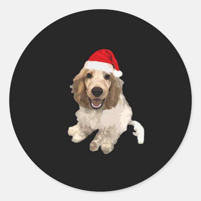 Sticker Rond Cocker de Noël Spaniel (blanc) Essential T-Shirt (Devant)