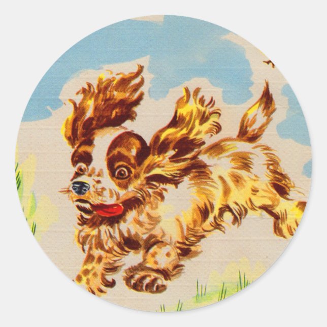 Sticker Rond cocker spaniel chiot chien en fuite (Devant)