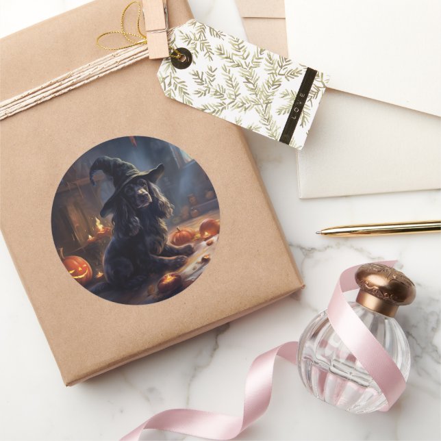 Sticker Rond Cocker Spaniel Citrouilles Halloween effrayant (Cadeaux)