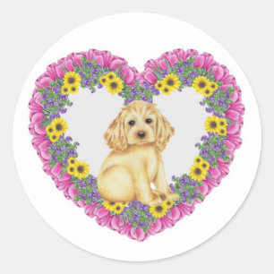 Sticker Rond Cocker Spaniel Floral