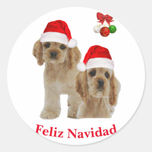 Sticker Rond Cocker spaniel Joyeux Noël 