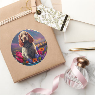 Sticker Rond Cocker Spaniel sur une pagaie : une aventure Pitto