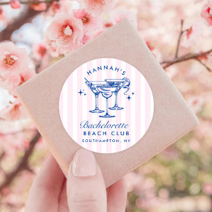 Sticker Rond Cocktail Bachelorette Moderne Rétro Bleu