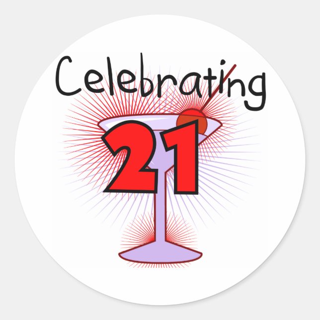 Sticker Rond Cocktail célébrant 21 t-shirts et cadeaux (Devant)